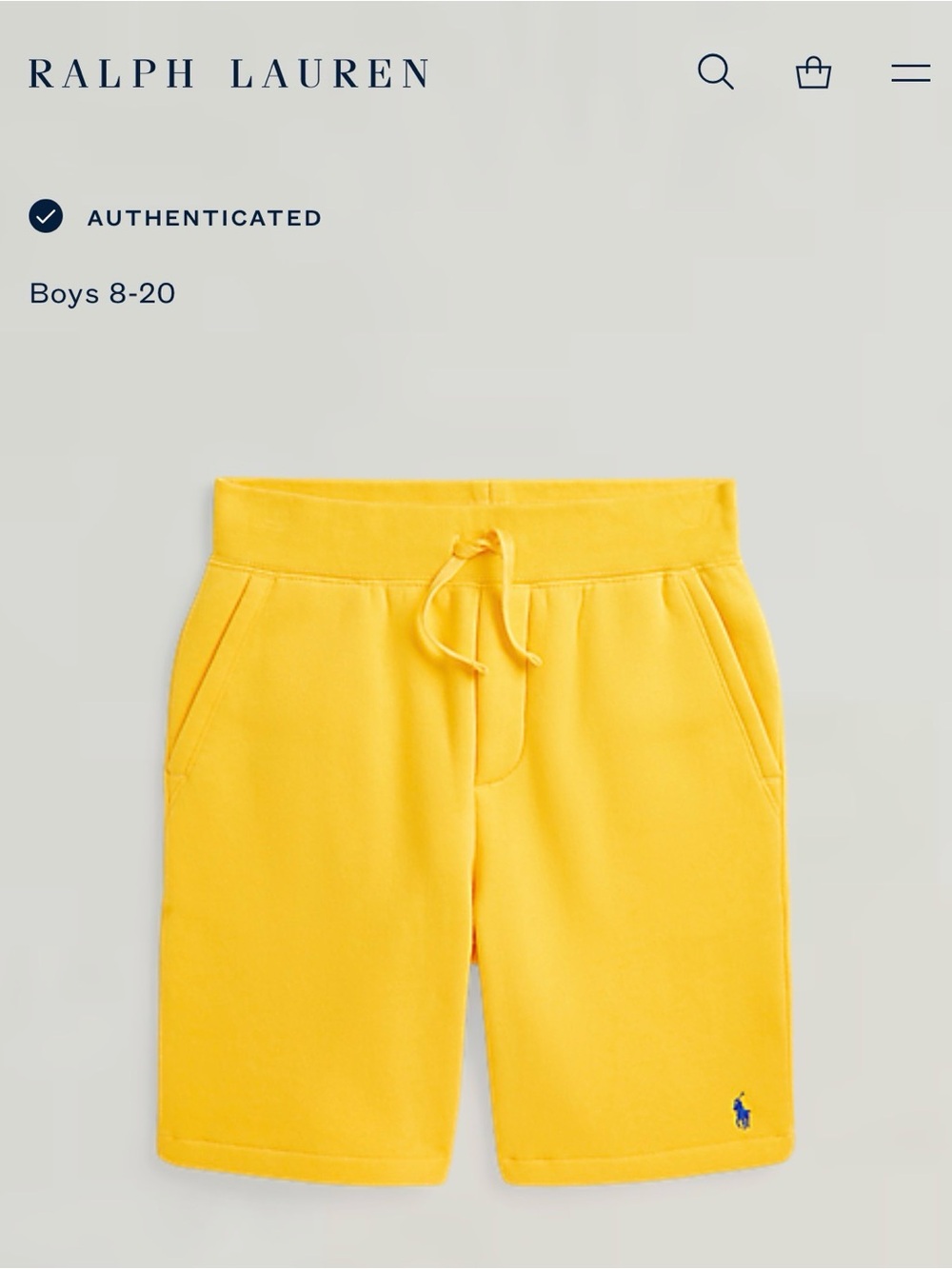 Ralph Lauren Boys Bright Yellow Drawstring Sweat Shorts